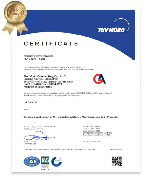 ISO Certificate 45001 Gulf Asia